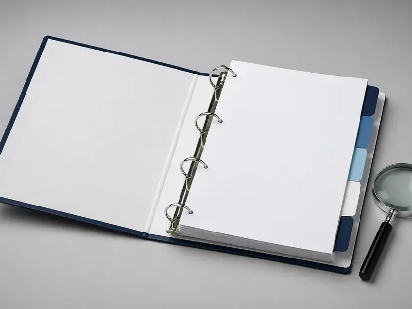 An organised overview of printed documents fanned out on a desk
